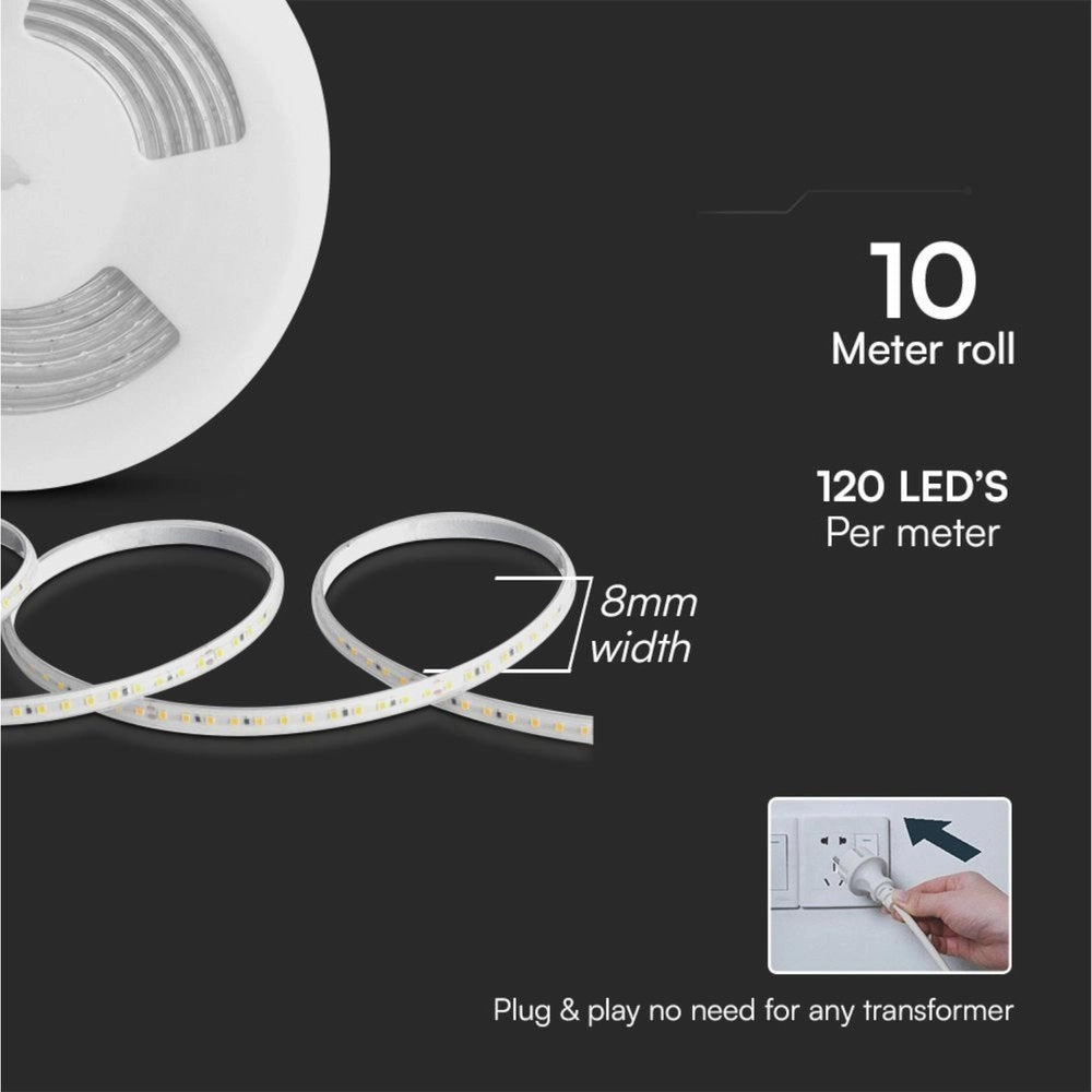 Striscia LED SMD 2835 220V 11W/m IP65, Bobina 10m con Spina Schuko (Blu)