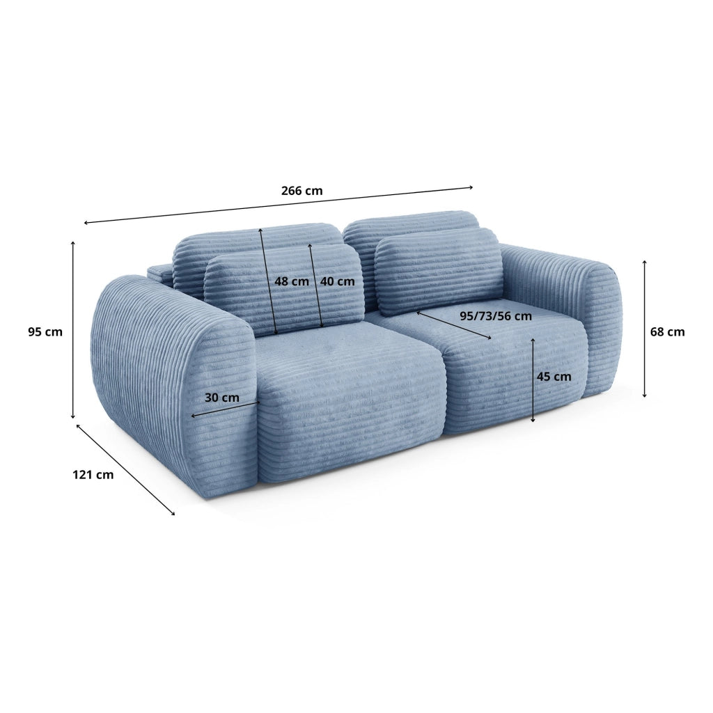 Golgi, Divano Letto 2 Posti Contenitore, 266x121 cm blu