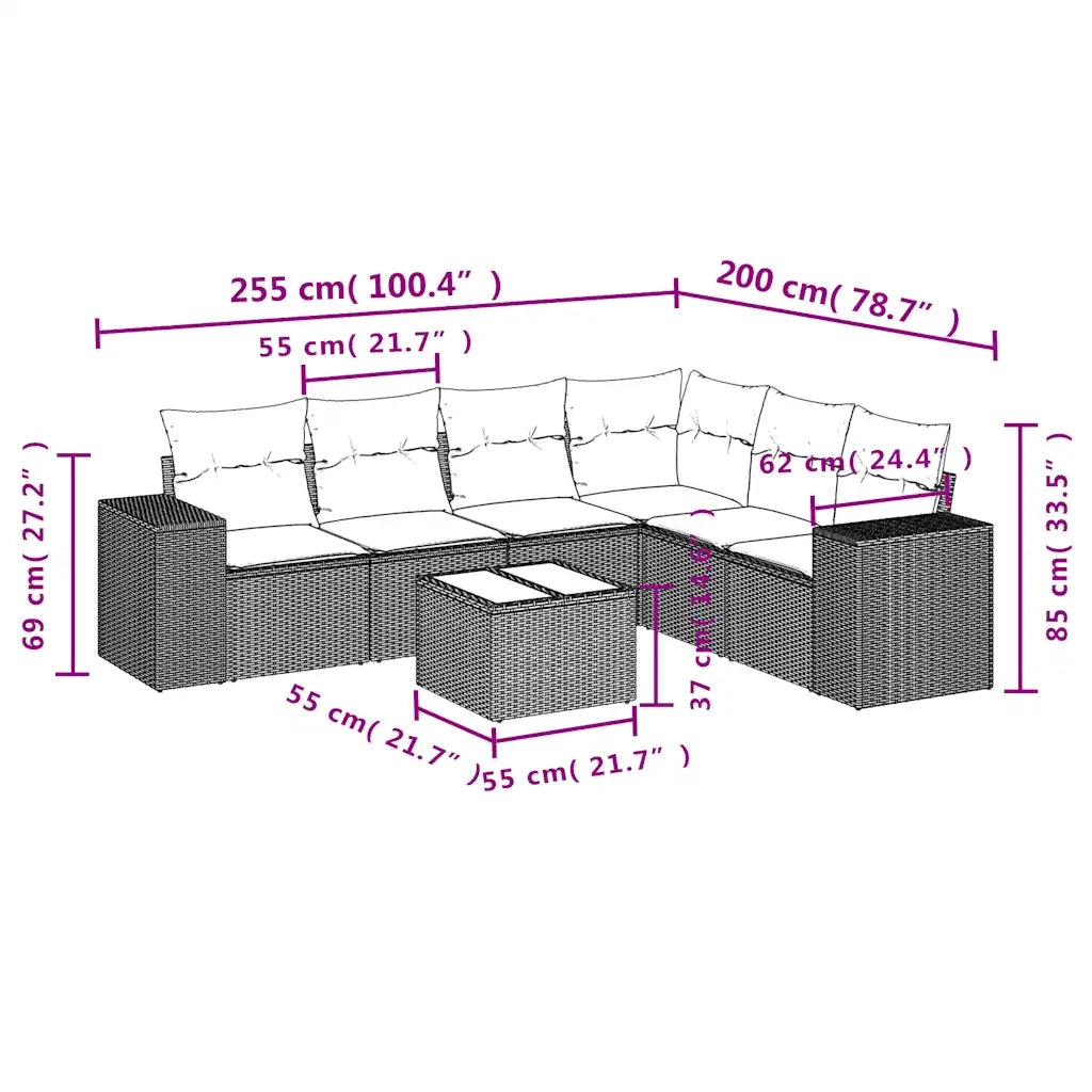 Set Divani da Giardino 7 pz con Cuscini Marrone in Polyrattan 3254960