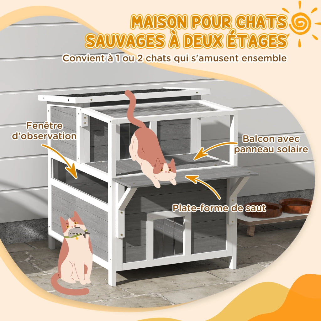 Casetta per gatti 2 livelli con balcone ¨C Xylo ¨C grigio chiaro