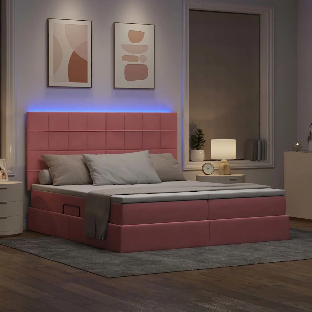 Letto con luci a strisce a LED Rosa 180 x 200 cm Velluto
