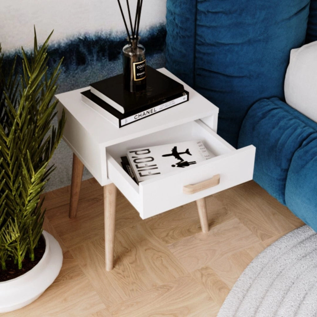 Comodino Luna bianco in stile scandinavo