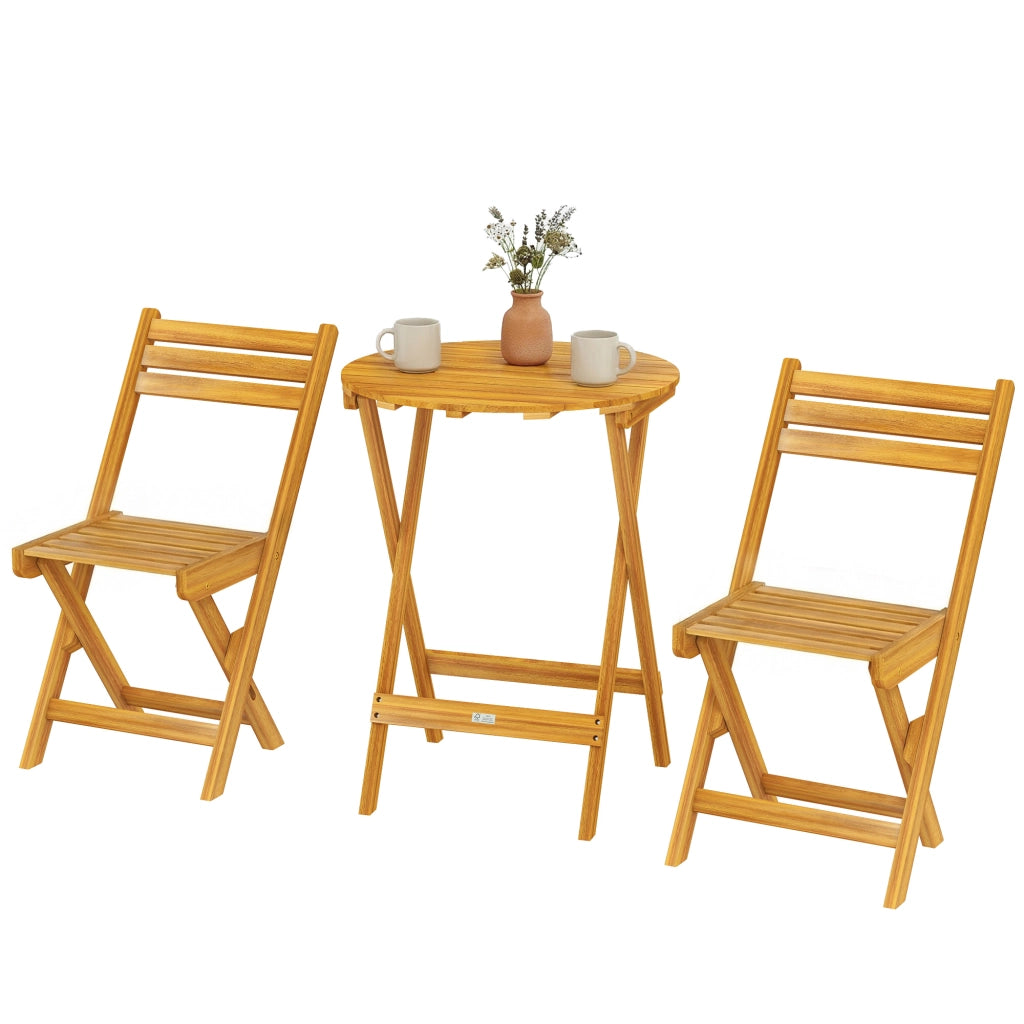 Tavolo da pranzo rotondo pieghevole in legno con 2 sedie ¨C zephmum ¨C 60x60x75 cm, naturale