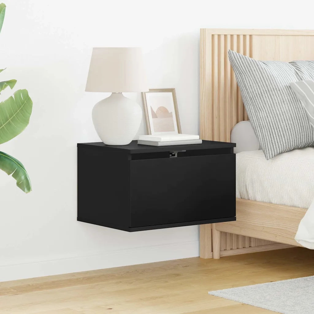 Comodino a Parete con Luci LED Nero 836828