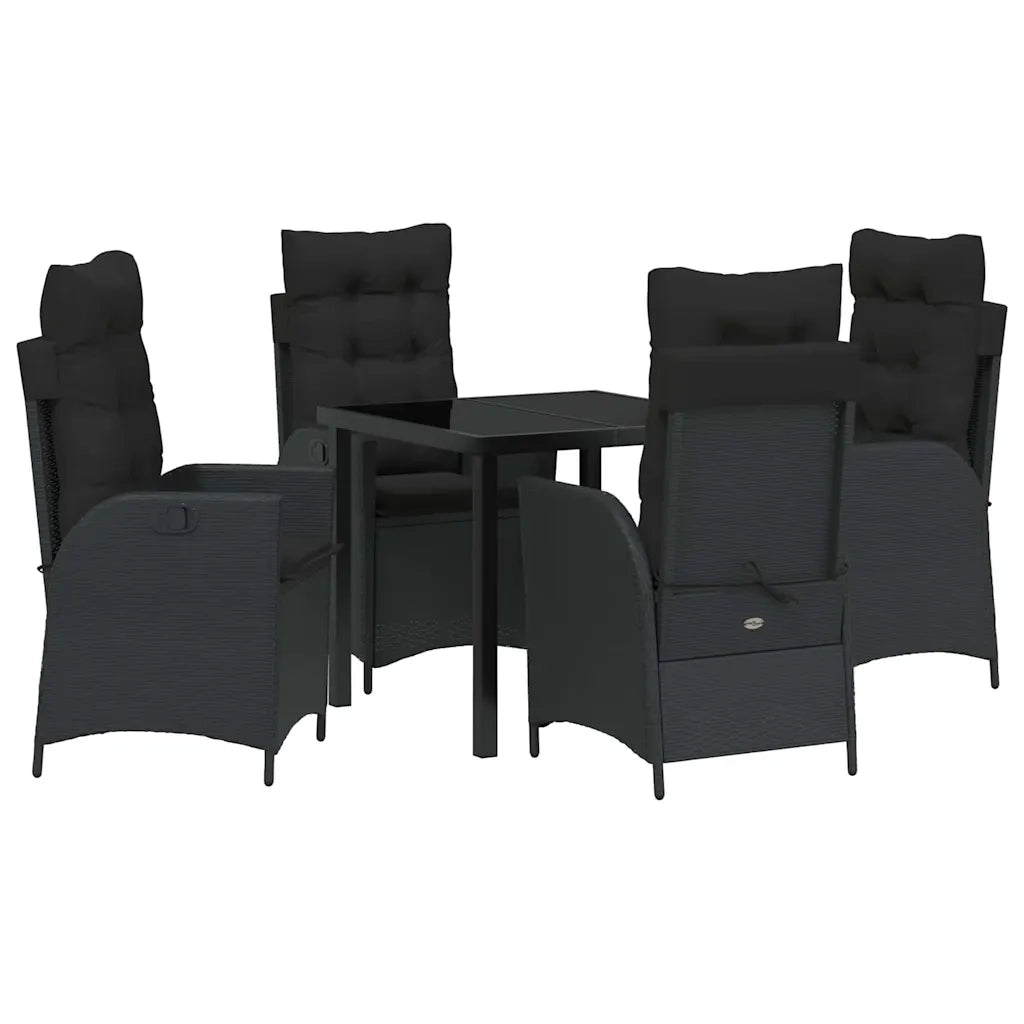 Set da Pranzo per Giardino con cuscino 5 pcs Nero polyrattan 3380485