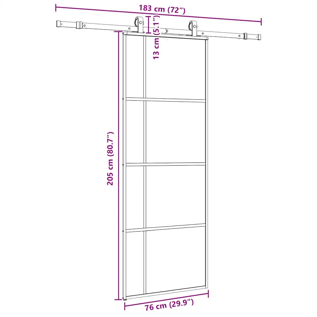 Porta Scorrevole con Ferramenta Nera 76x205 cm in Vetro ESG 3375808