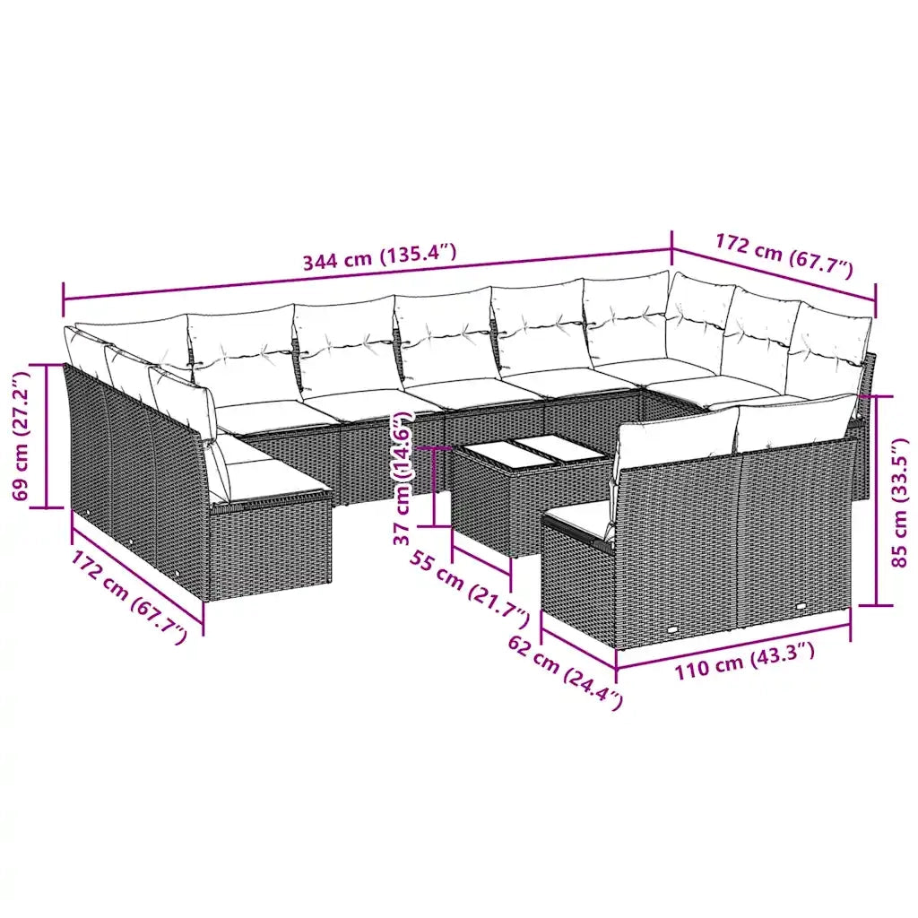 Set Divani Giardino 13 pz con Cuscini Grigio Chiaro Polyrattan 3250221