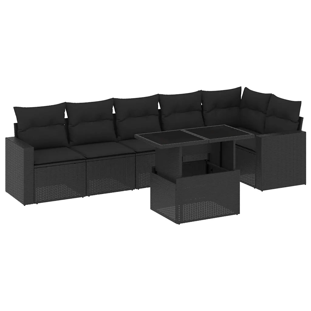 Set Divani da Giardino con Cuscini 7pz Nero Polyrattan