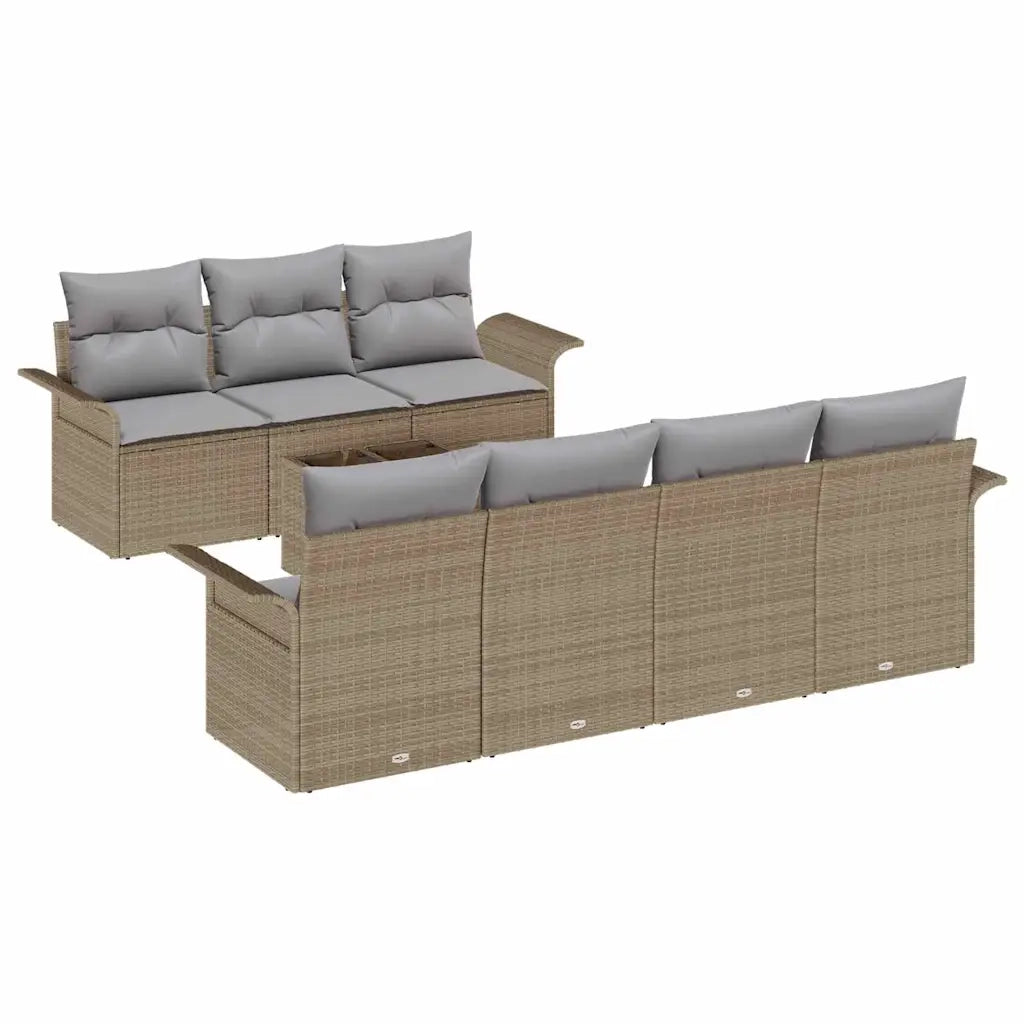 Set Divano da Giardino con cuscino 8 pcs Beige polyrattan
