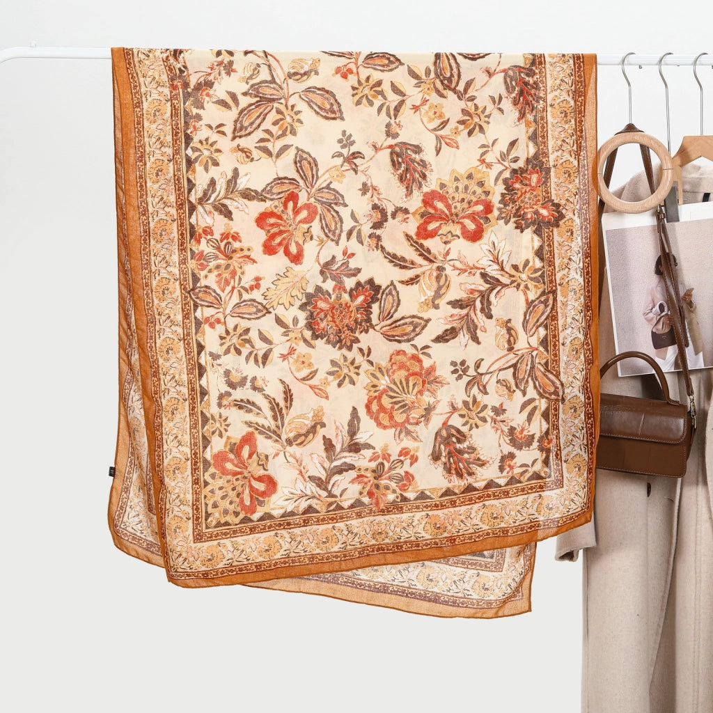 Sciarpa lunga da donna stampata per primavera e autunno, sciarpa oversize vintage in cotone e lino