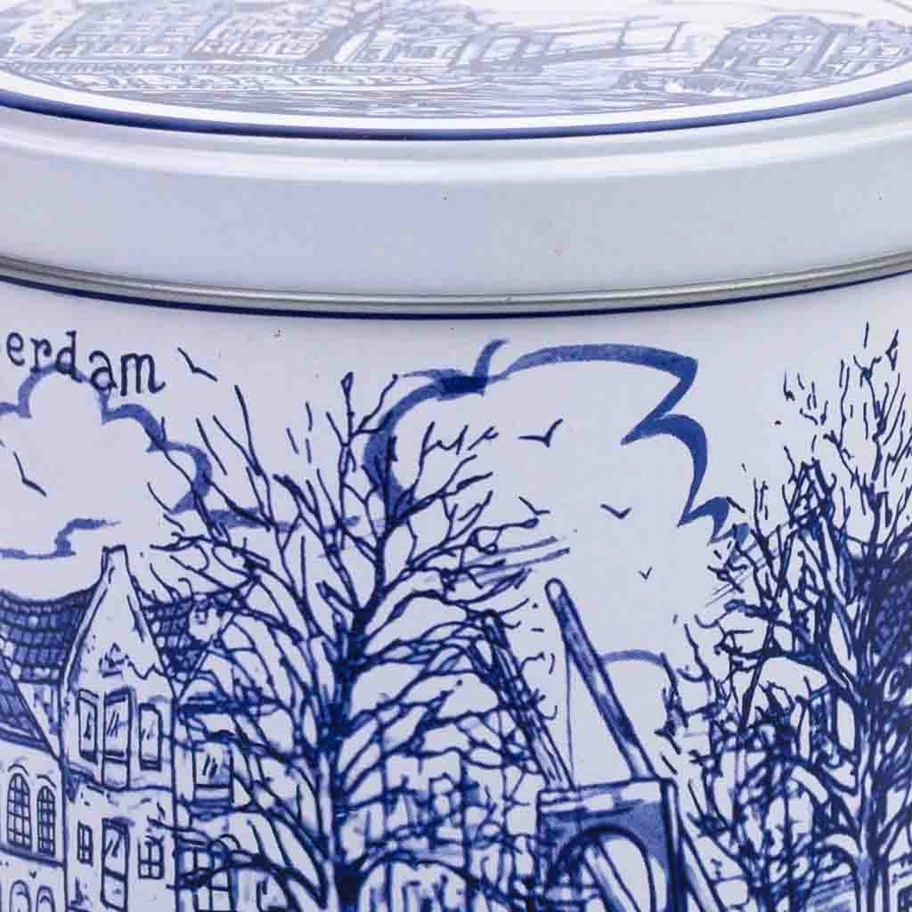 Contenitore in metallo blu e bianco D10x11,5h cm