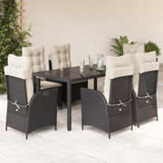 Set da Pranzo da Giardino 7 pz Nero con Cuscini in Polyrattan 3213062