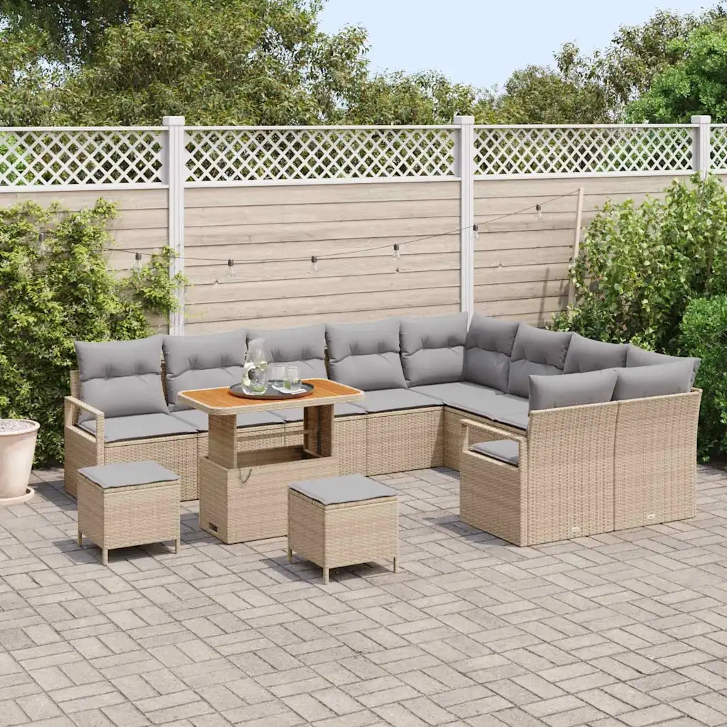 Set Divano da Giardino con cuscino 12 pcs Beige polyrattan
