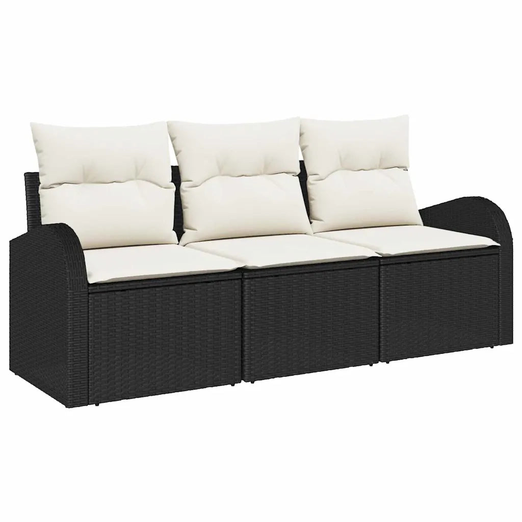 Set Divano da Giardino con cuscino 3 pcs Nero Poly Rattan 3345897