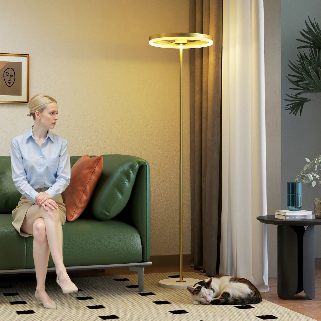 Lampada da Terra Moderna con Luce Dimmerabile con Interruttore a Pedale e 3 Luminosit¨¤, Oro