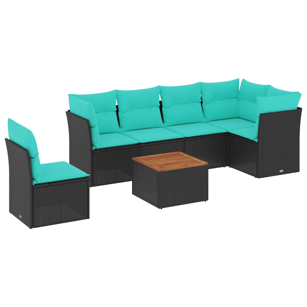 Set Divani da Giardino 7 pz con Cuscini Nero in Polyrattan 3255994
