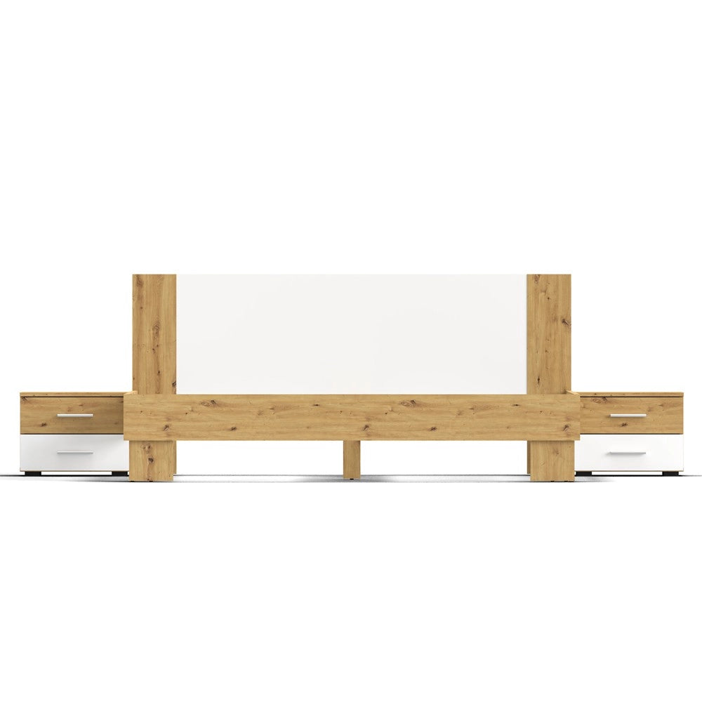 Letto matrimoniale Meria 180x200 con comodini integrati bianco e rovere