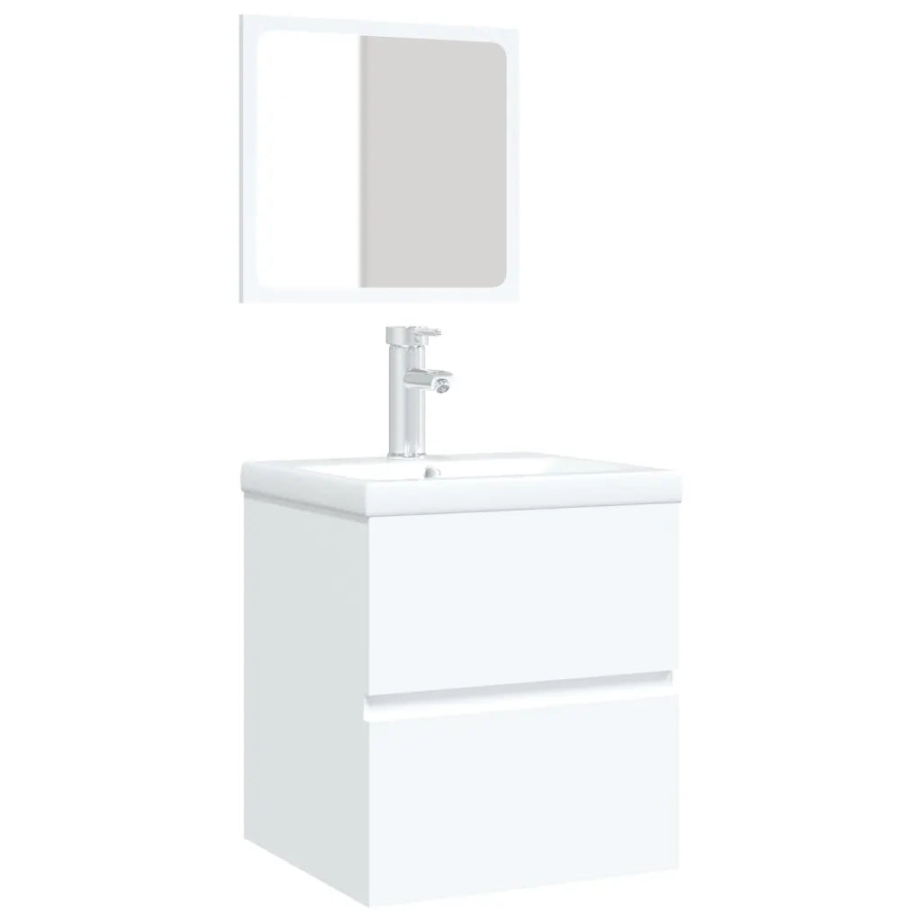 Mobile da Bagno con Lavabo e Specchio Bianco