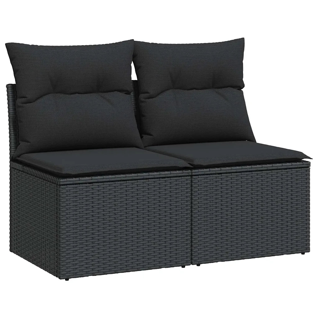 Set Divani da Giardino con Cuscini 2 pz | Set Salotto da Giardino Nero Polyrattan Acacia