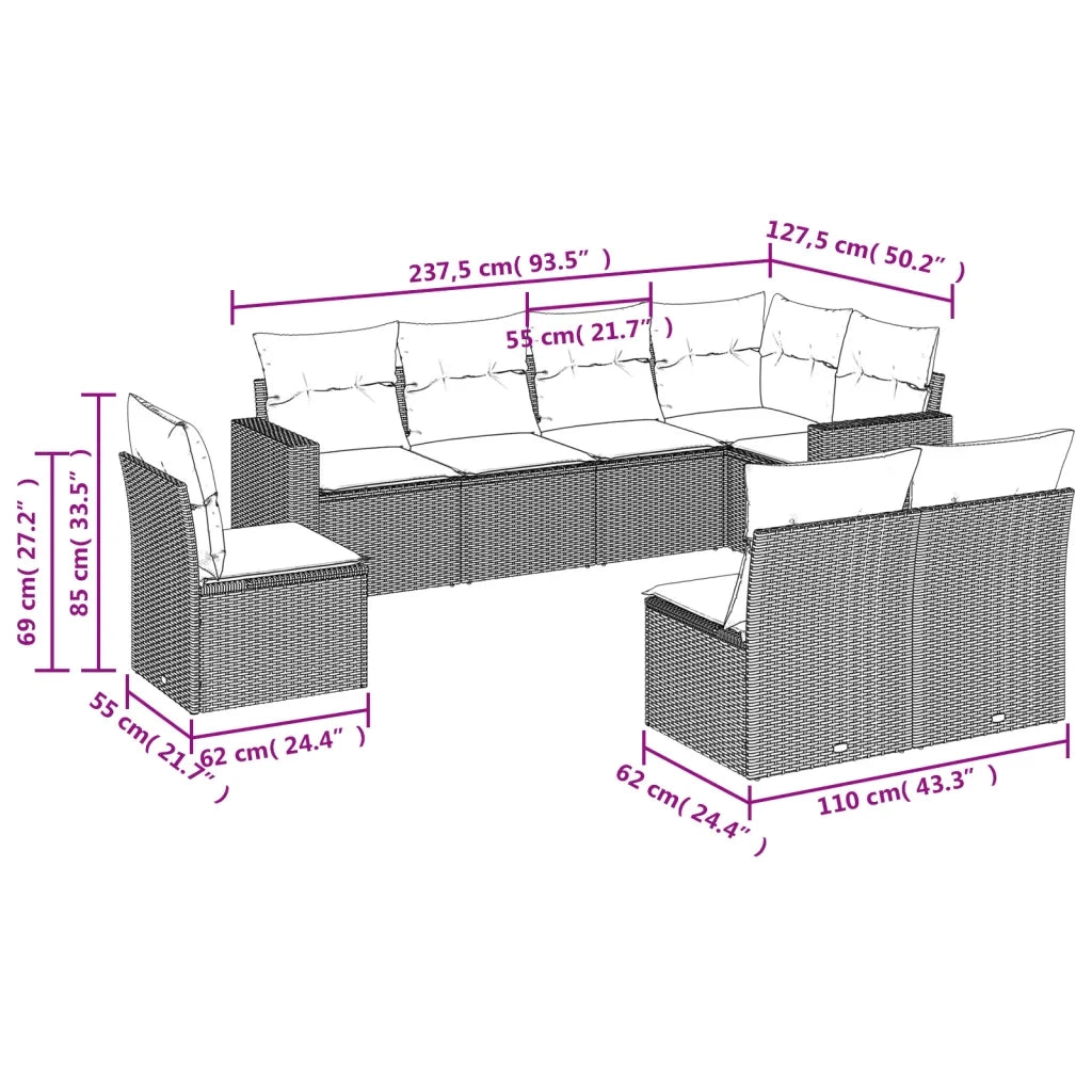 Set Divano da Giardino 8 pz con Cuscini Beige in Polyrattan 3219059