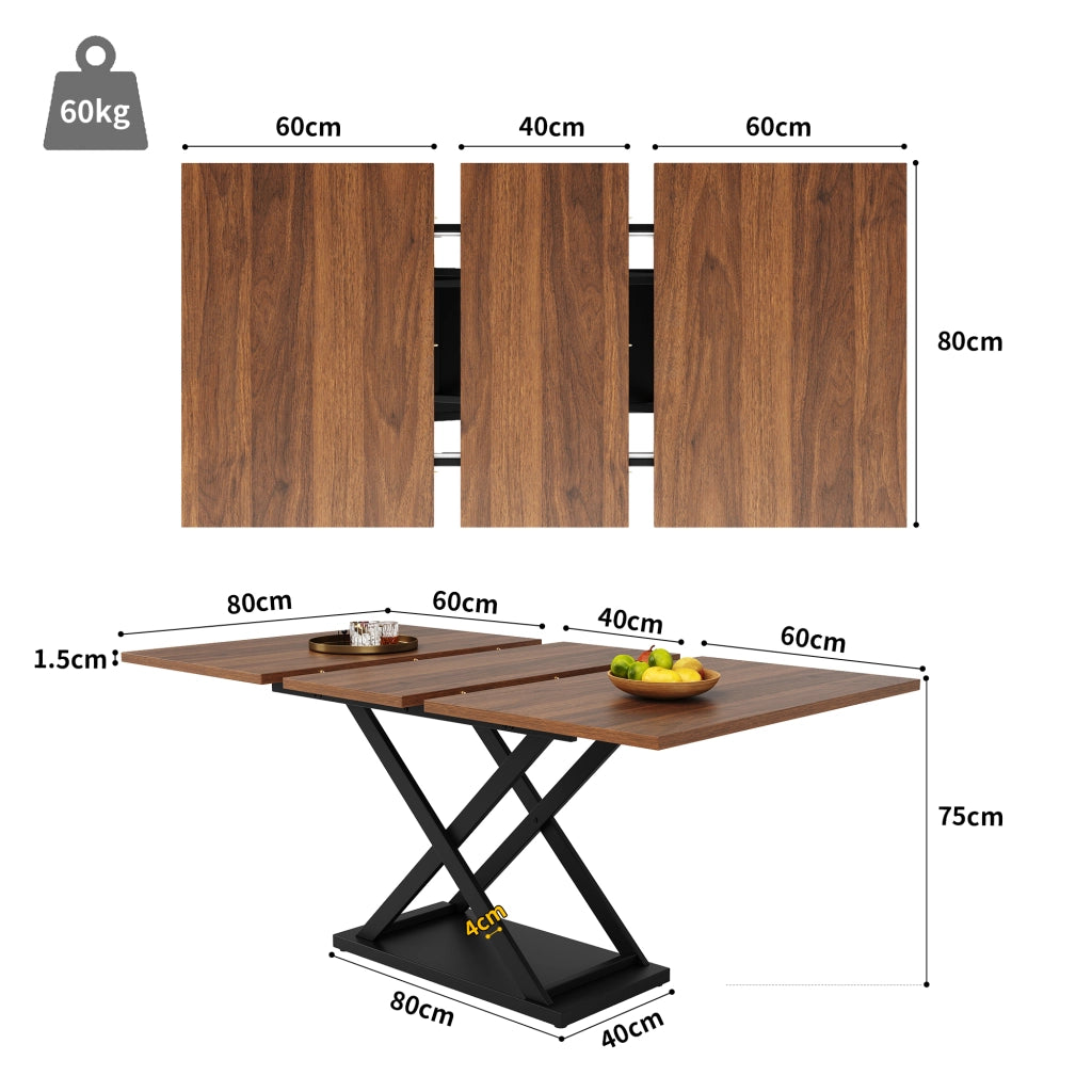 TAVOLO ALLUNGABILE 120-160x80x75 cm Noci/Nero MDF e Metallo