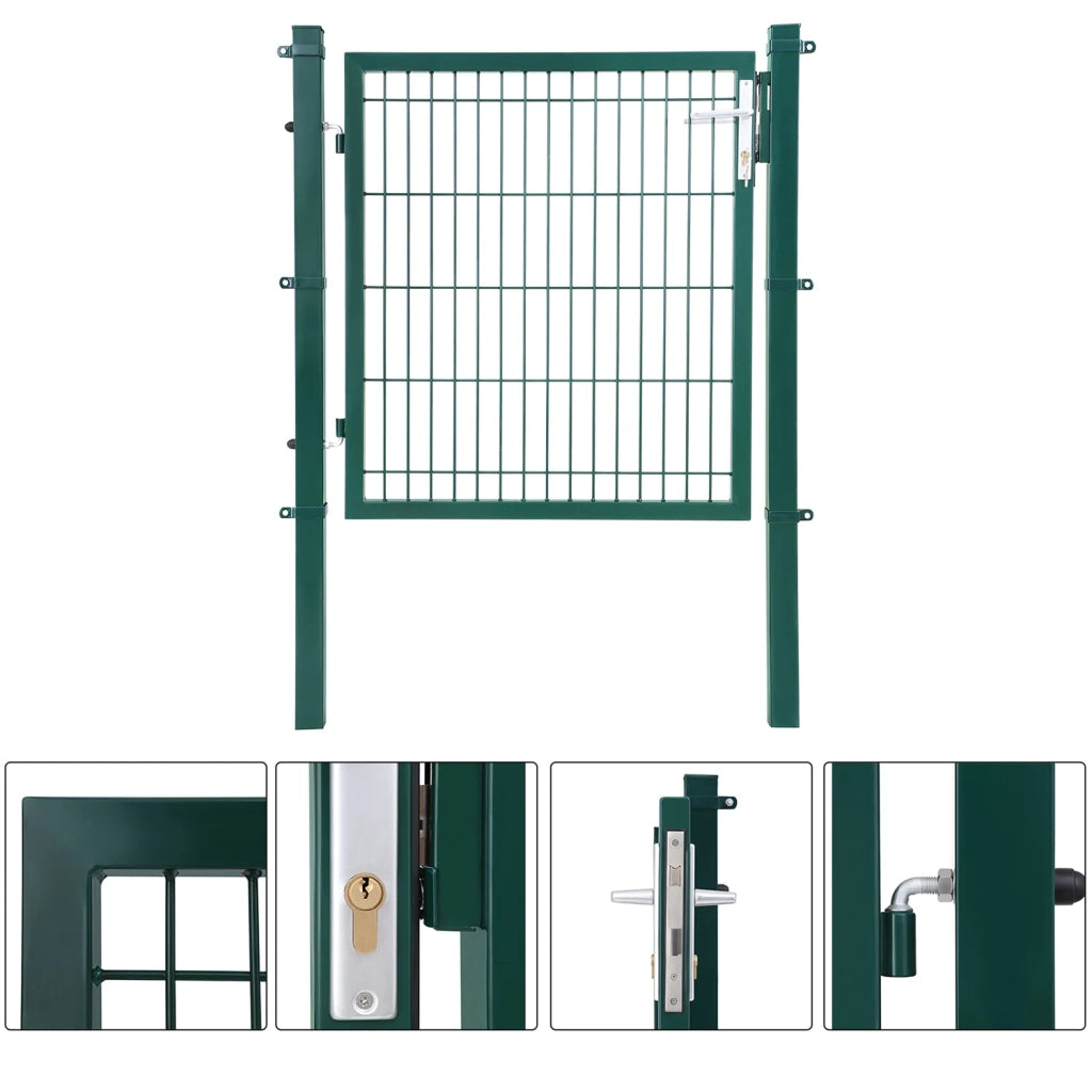 Robusto e durevole cancello in rete metallica zincata saldata completo di serratura e chiavi. Dimensioni del cancello: 106 x 100 cm. Maglia: 50 x 200 mm. Colore: Verde. Codice articolo: 12_0001940