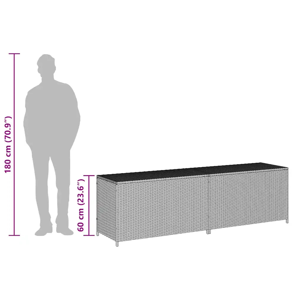 Baule da Giardino in Polyrattan 200x50x60 cm Grigio 46476
