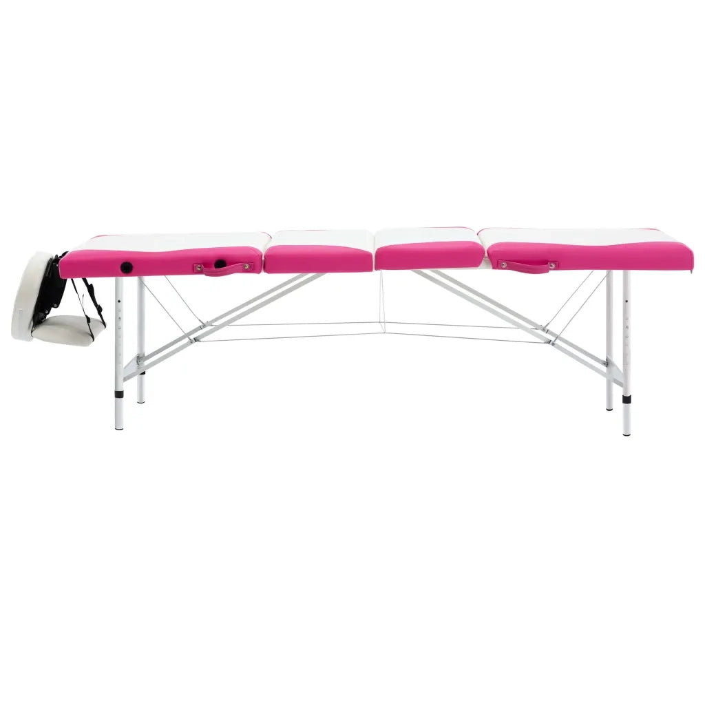 Lettino Massaggio Pieghevole 4 Zone in Alluminio Bianco e Rosa 110250