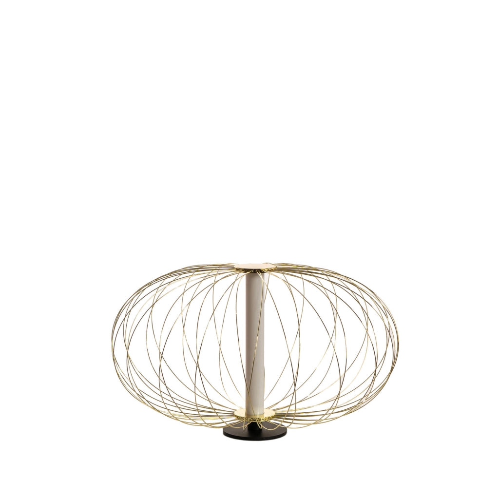 Lampada da tavolo LED Mizar 5W 3000K, paralume in acciaio ottone lucido e struttura in acrilico bianco, design moderno ed elegante - Mizar