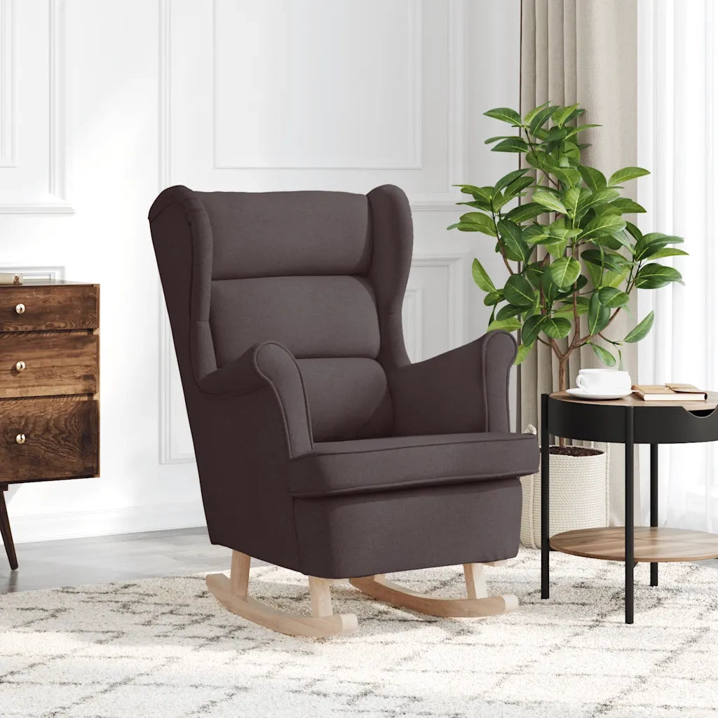 Poltrona | Sedia a Dondolo Marrone Scuro 74x90x102 cm in Tessuto