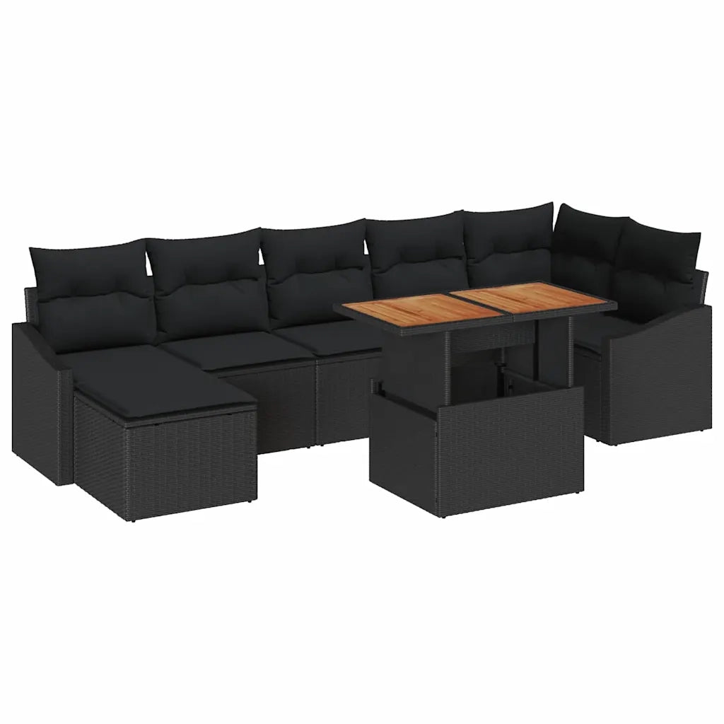 Set da Pranzo per Giardino con cuscino 8 pcs Nero e Marrone 3349869