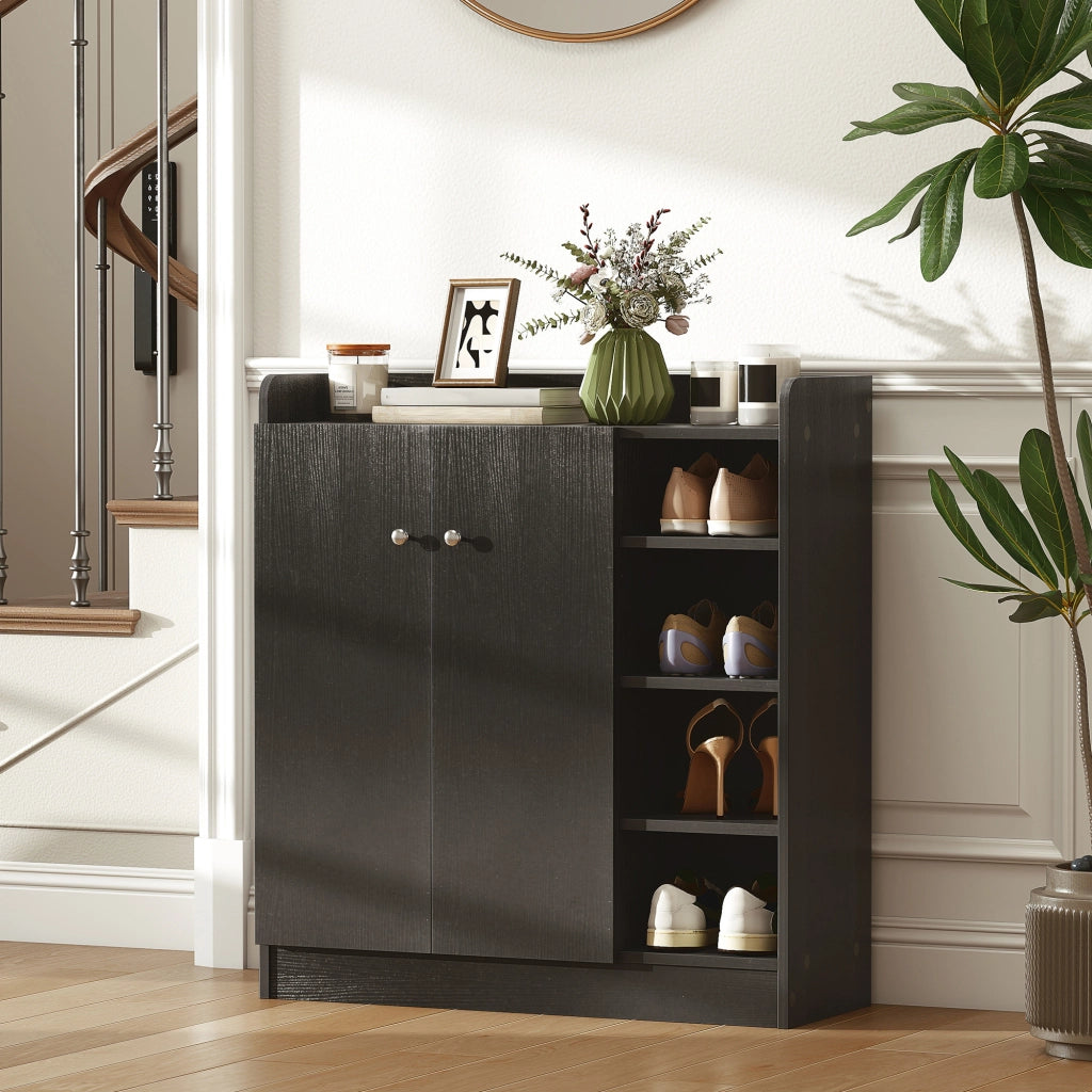 Scarpiera 2 Ante Stretto con Ripiani Ajustables ¨C Minimal ¨C 83x30x90 cm Nero