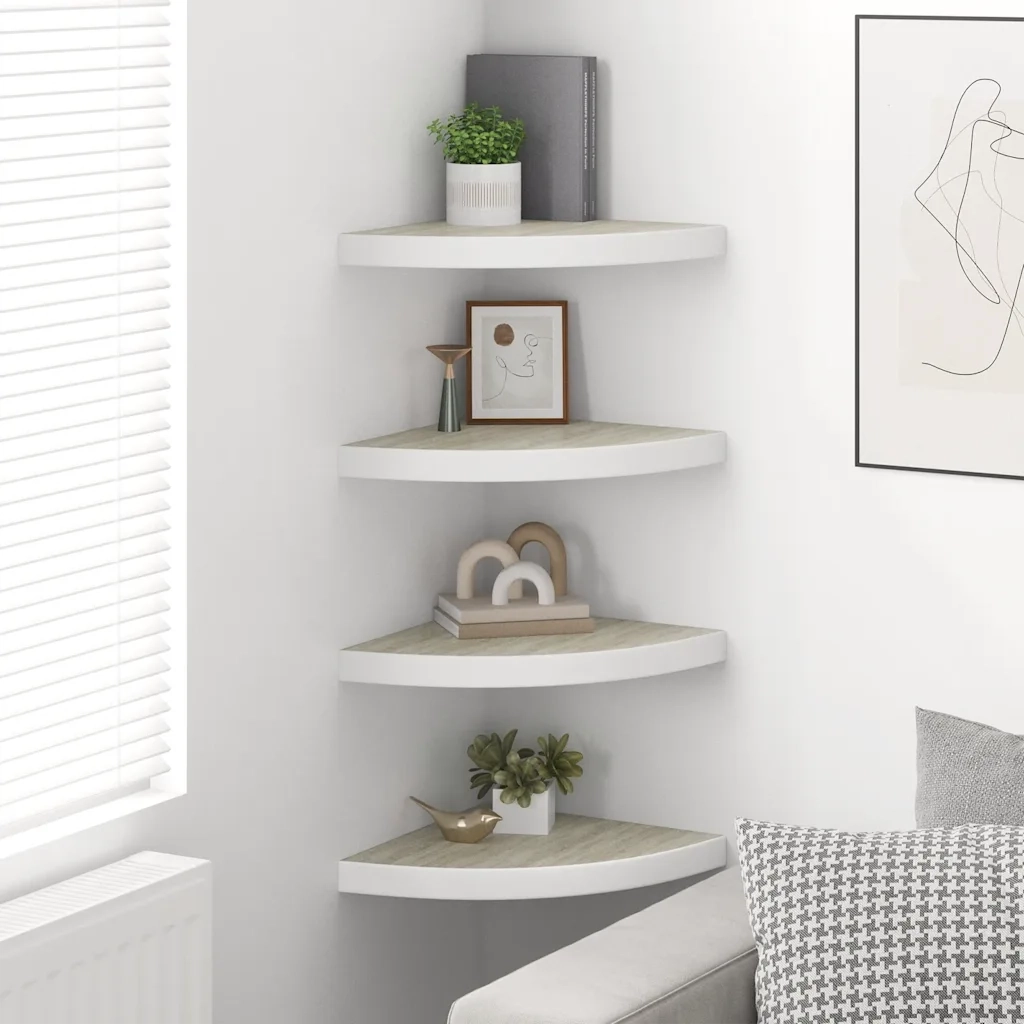 Mensole Angolari 4 pz-Scaffale a parete Rovere e Bianco 35x35x3,8 cm in MDF