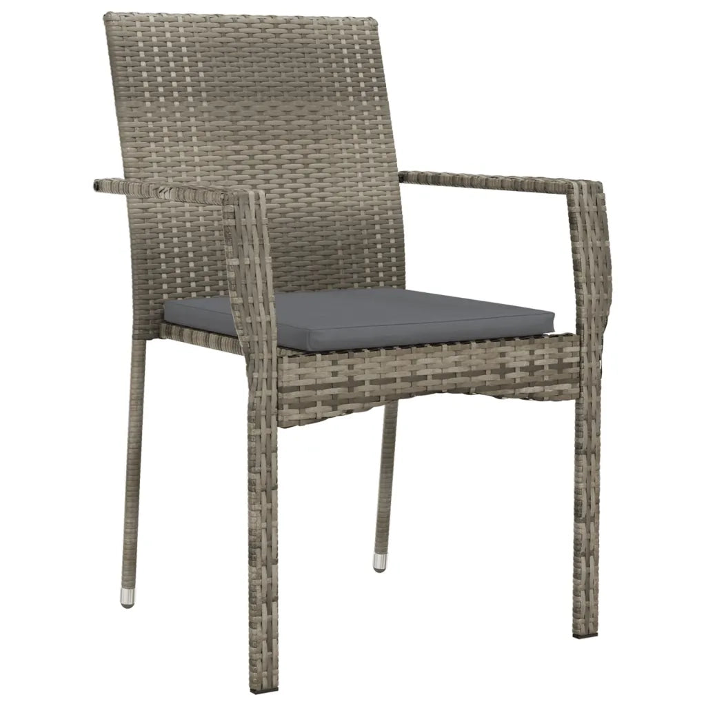 Set da Pranzo Giardino 9pz con Cuscini Nero e Grigio Polyrattan 3185142