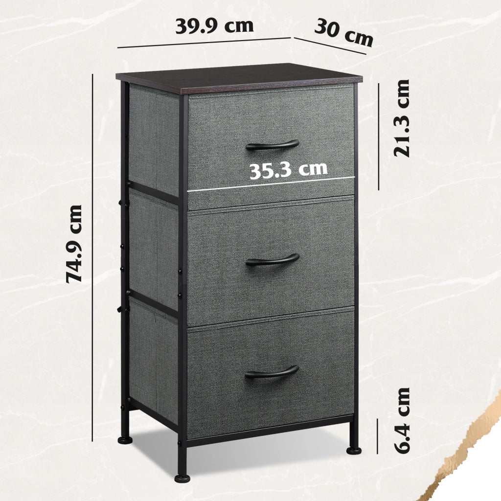 Cassettiera 3 Cassetti con Piano Legno ¨C Minimal ¨C Grigio