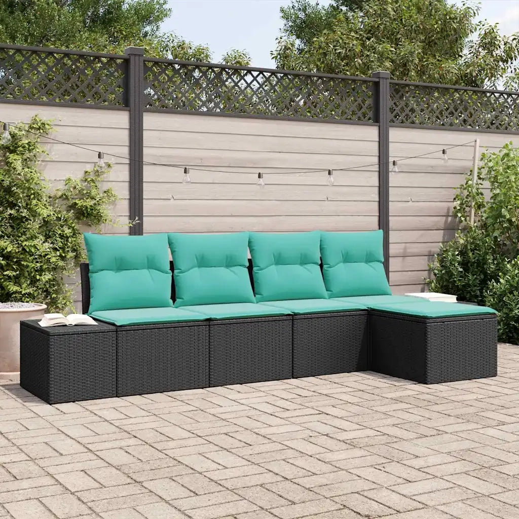 Set Divano da Giardino 5 pz Nero e Turchese polyrattan 3355695