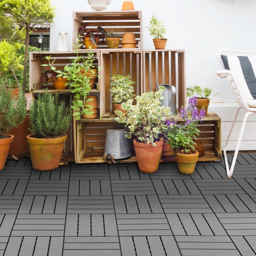 Set di 9 Piastrelle Quadrate 30x30 cm per Giardino ¨C Minimal ¨C Grigio