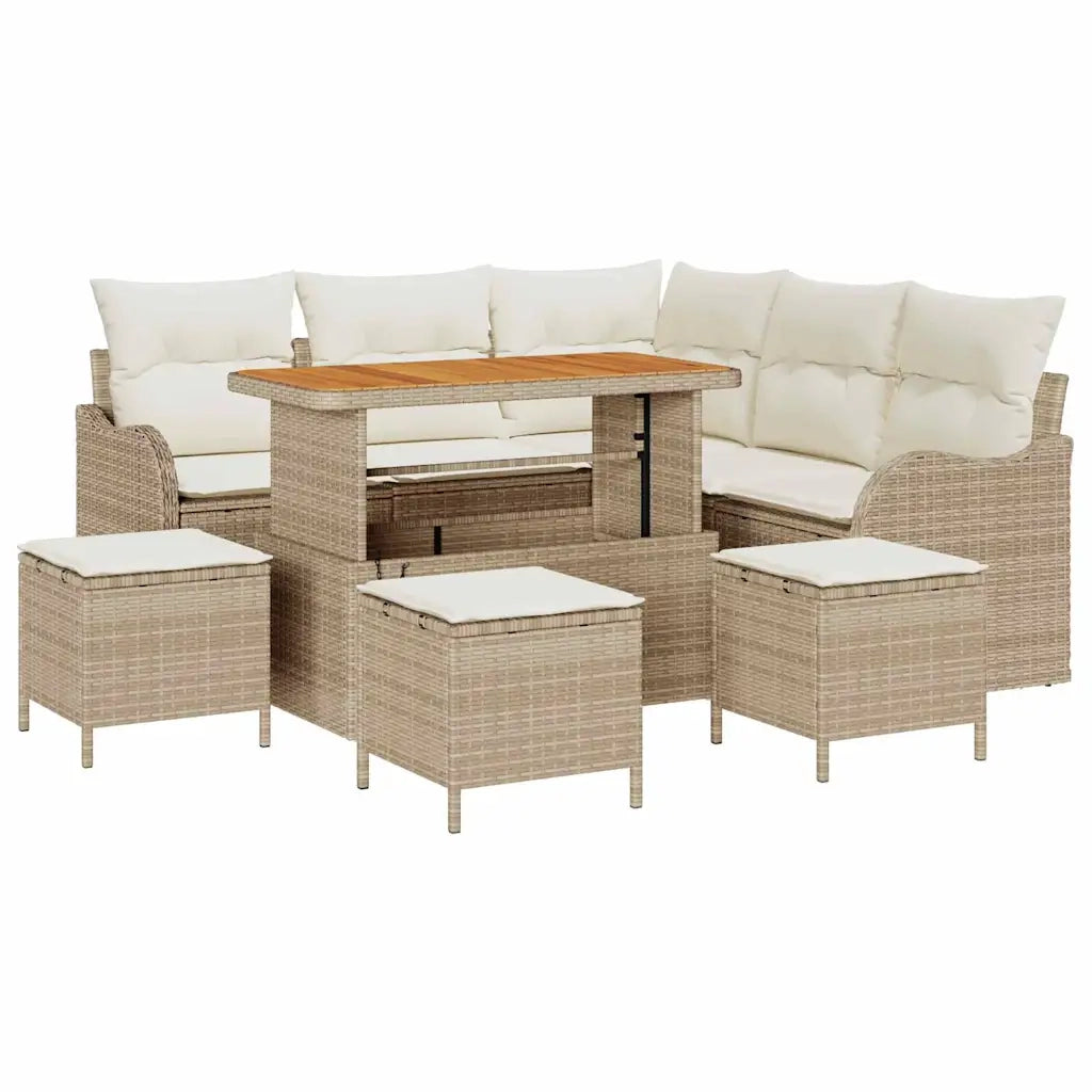 Set Divano da Giardino con cuscino 9 pcs Beige e Crema