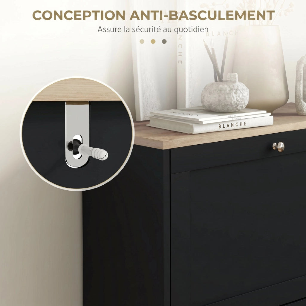 Scarpiera con 2 Cassetti e Ripiani Regolabili ¨C Minimal ¨C Nero 60x23.5x80cm