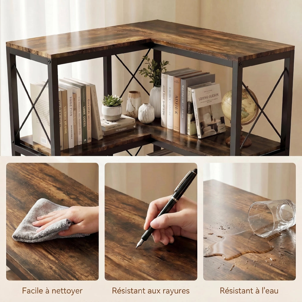 Libreria angolare 6 ripiani ¨C Xylo ¨C metallo marrone rustico 60x60x200cm