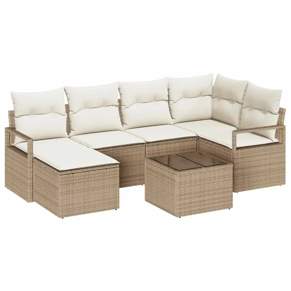 Set di divani con cuscino 7 pcs Beige e Crema polyrattan 3355130