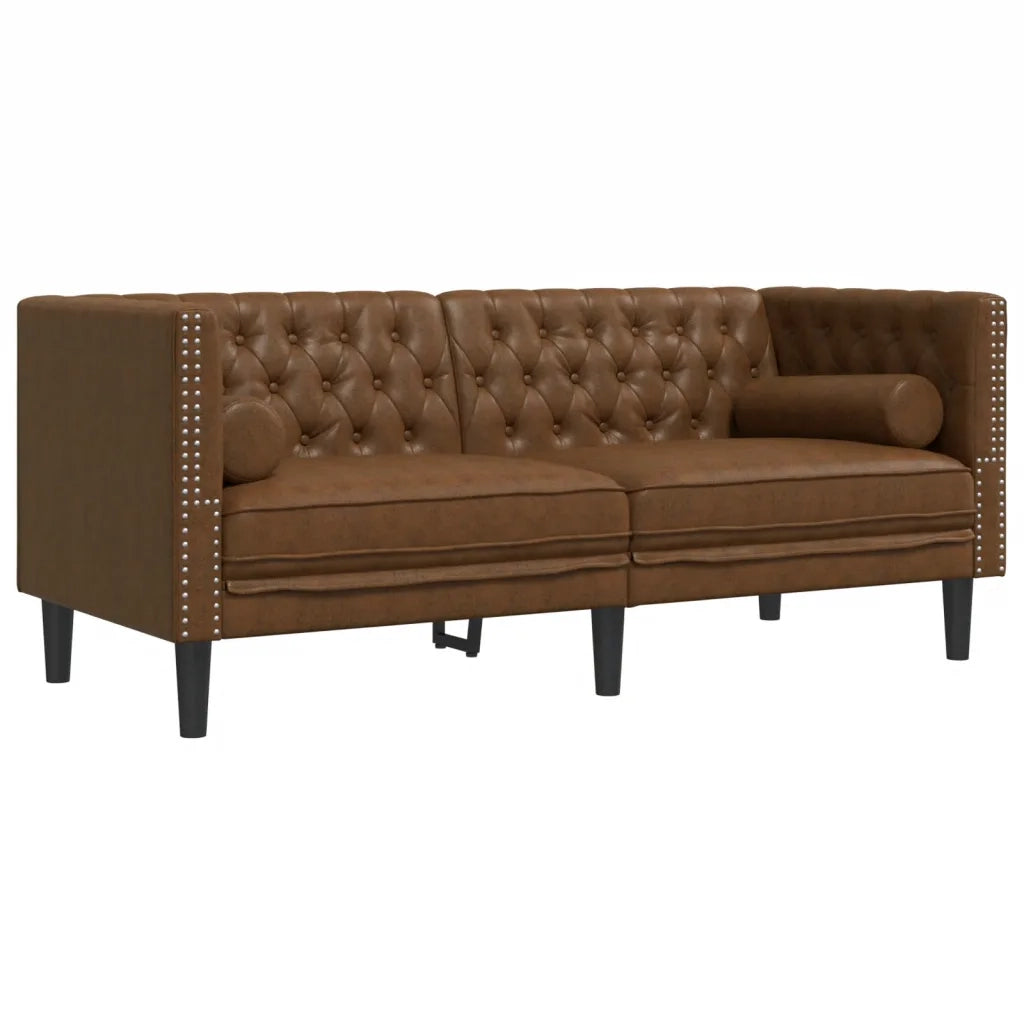 Divano Chesterfield con Rinforzi 2 Posti Marrone in Scamosciato 372692
