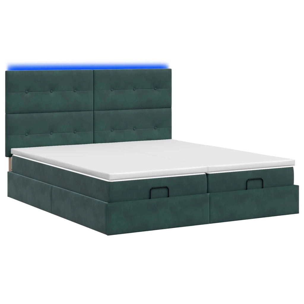 Letto Ottomano con Materasso e LED Verde Scuro 160 x 200 cm 3458493