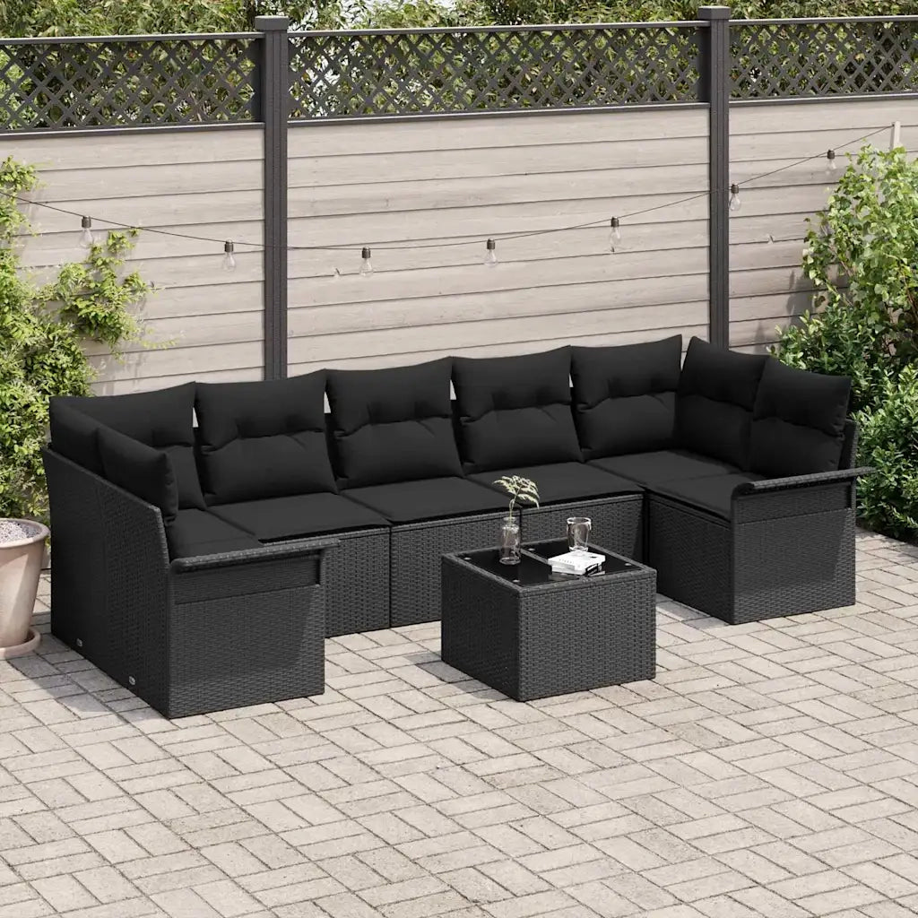Set Divano da Giardino con cuscino 8 pcs Nero polyrattan 3345283