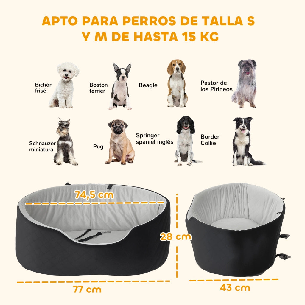 Sedile Auto per Cani Piccoli e Medi ¨C Minimal ¨C Nero 40x60x30
