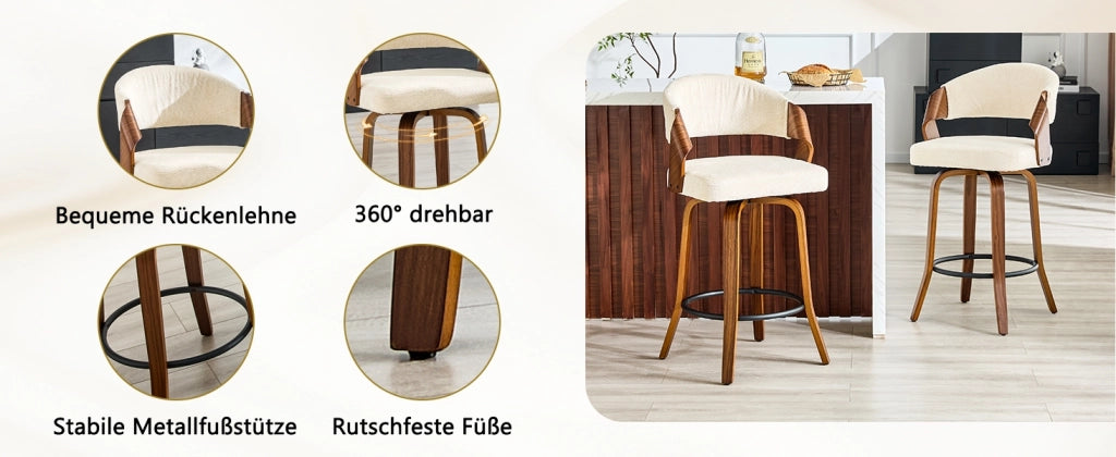SGABELLO DA BAR Set da 2 pezzi 95 cm Bianco in tessuto e legno
