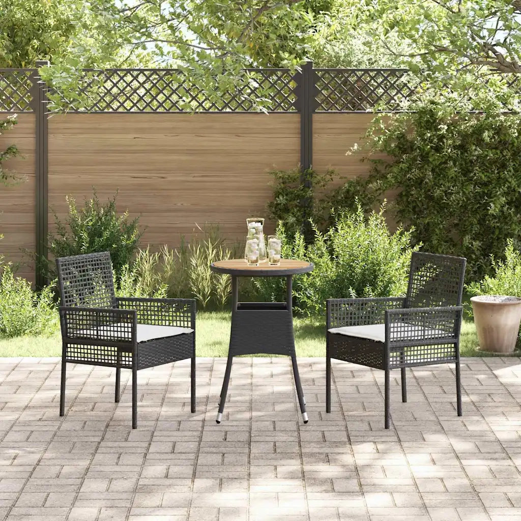 Set da Pranzo per Giardino 3 pcs Nero polyrattan 3334951