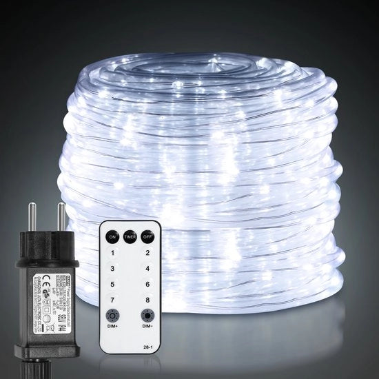 Faccia di Led 100 per 10 metri - Sfere di Luce - Illuminazione di Ambiente - Comando Remoto - Impermeabile - Lampade a Sospensione - Filo di Luce Esterno - Luci da Tenda - Bianco Gelido