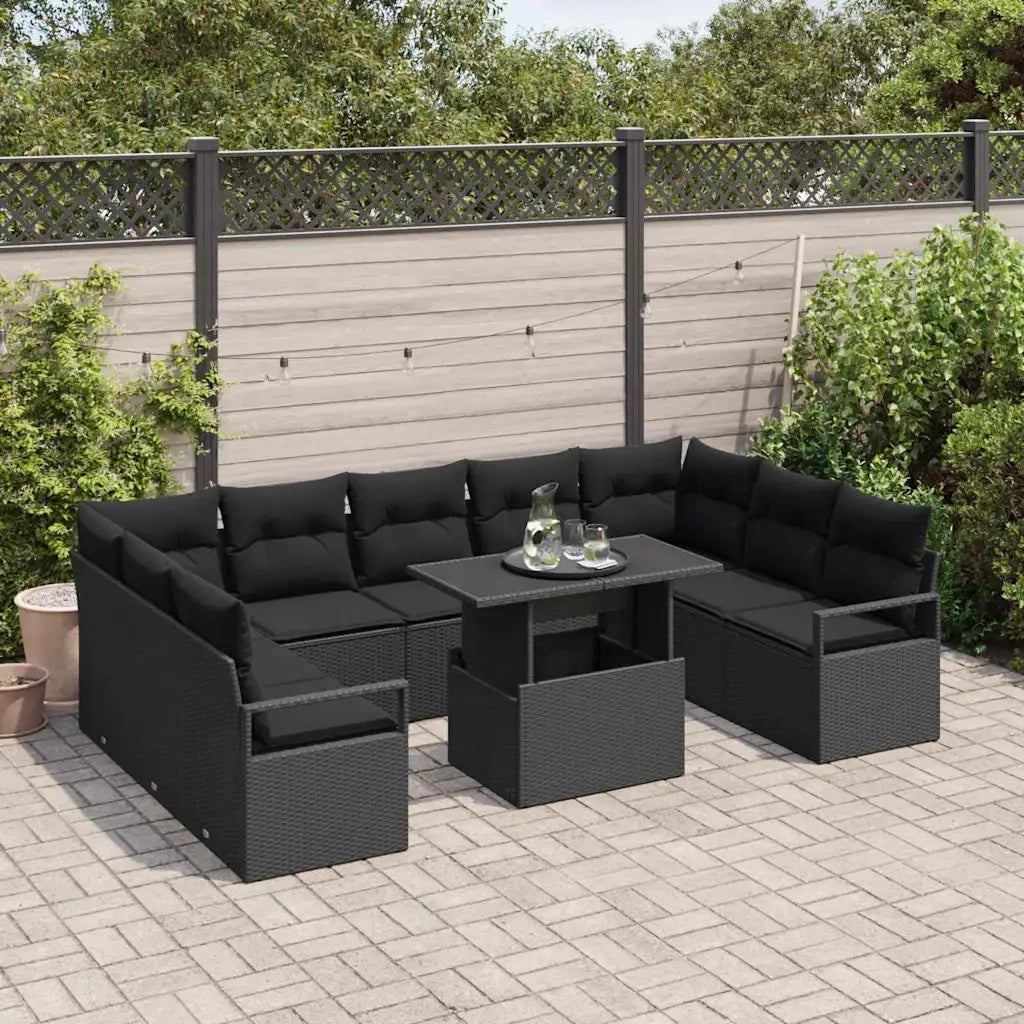 Set Divano da Giardino 10 pcs Nero Poly Rattan 3357626