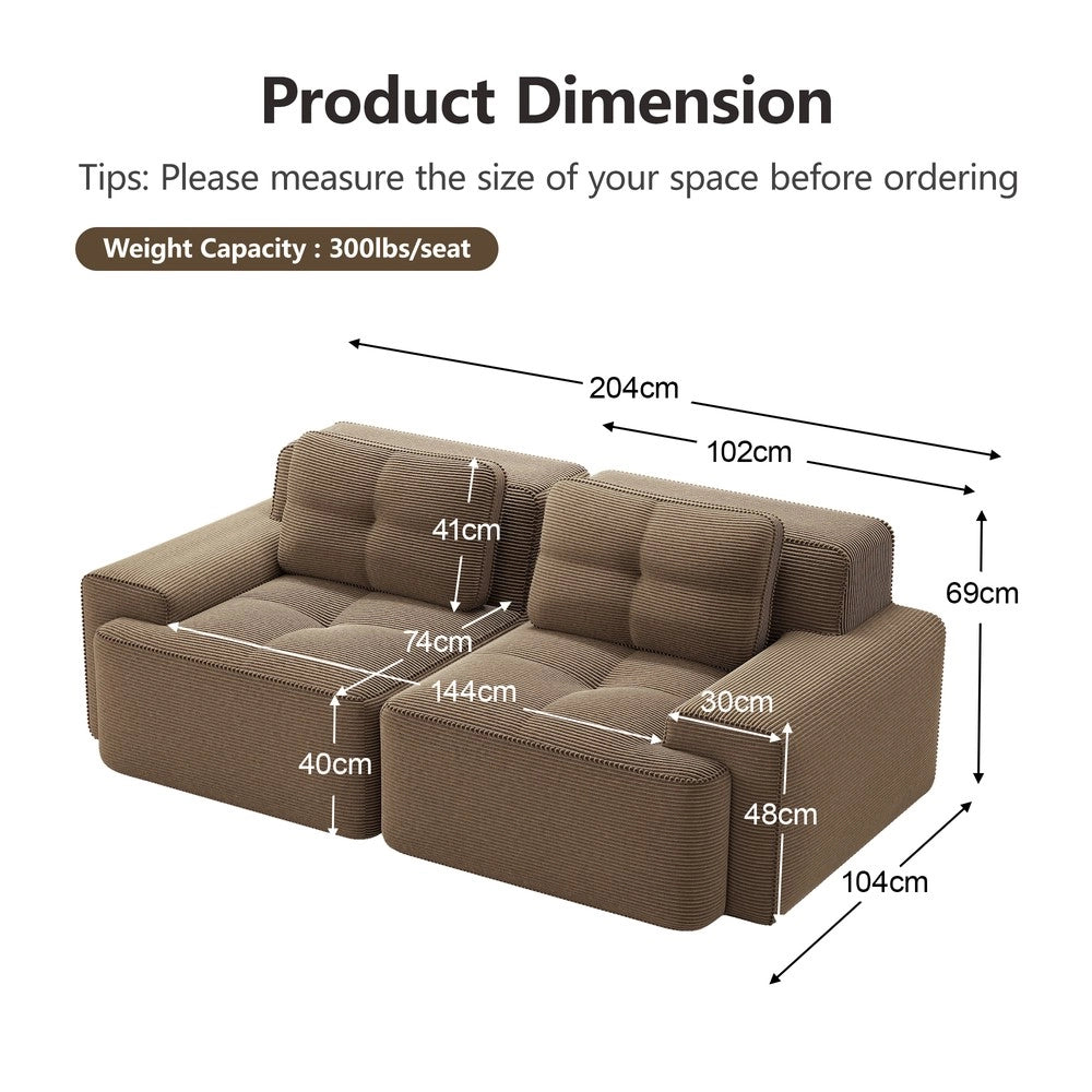 Divano Modulare Boneless ¨C Xylo ¨C Velluto a Coste, Marrone, Loveseat